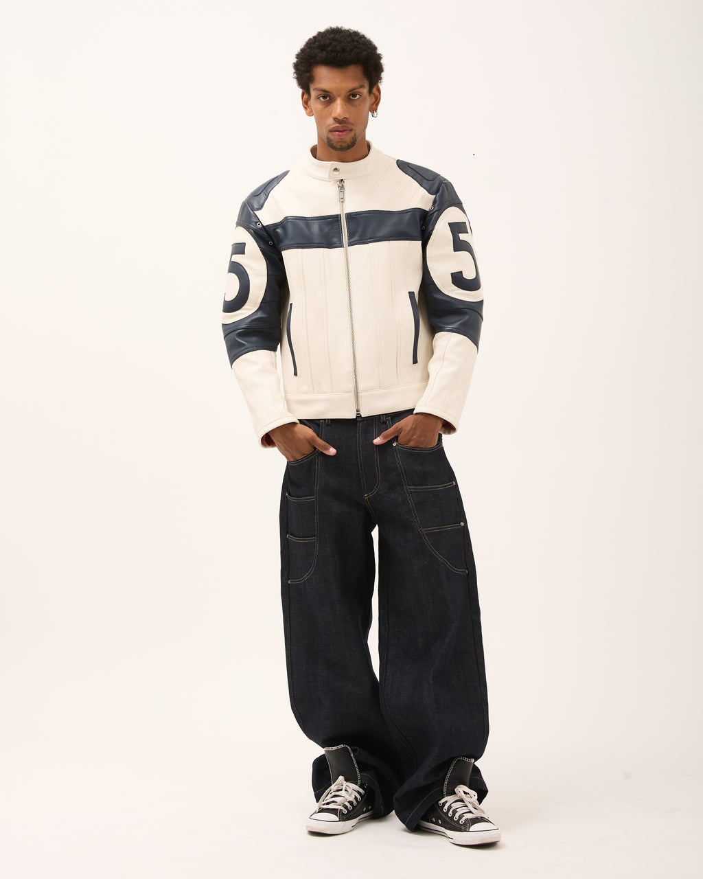 DESTINY LEATHER JACKET - White/Blue