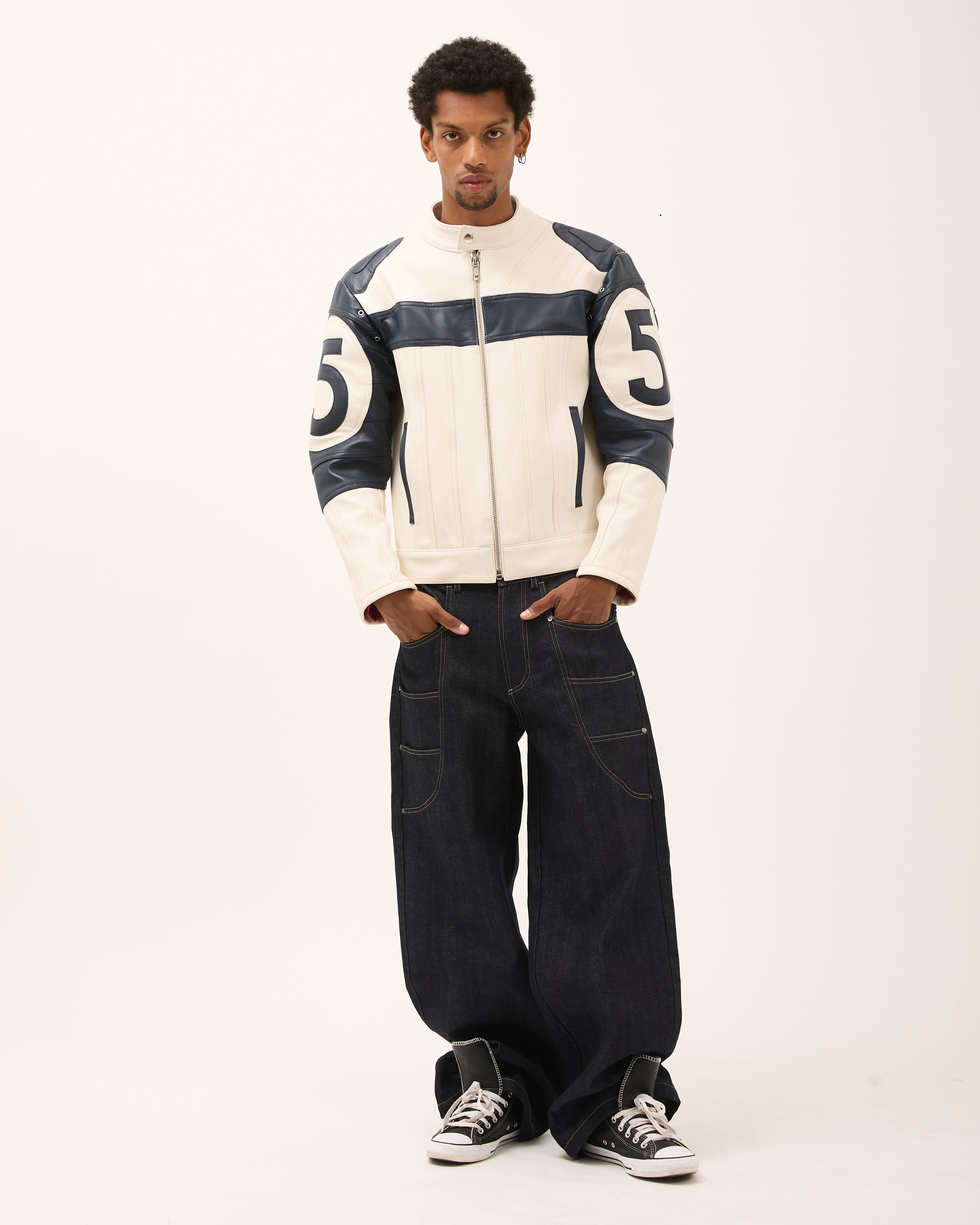 DESTINY LEATHER JACKET - White/Blue