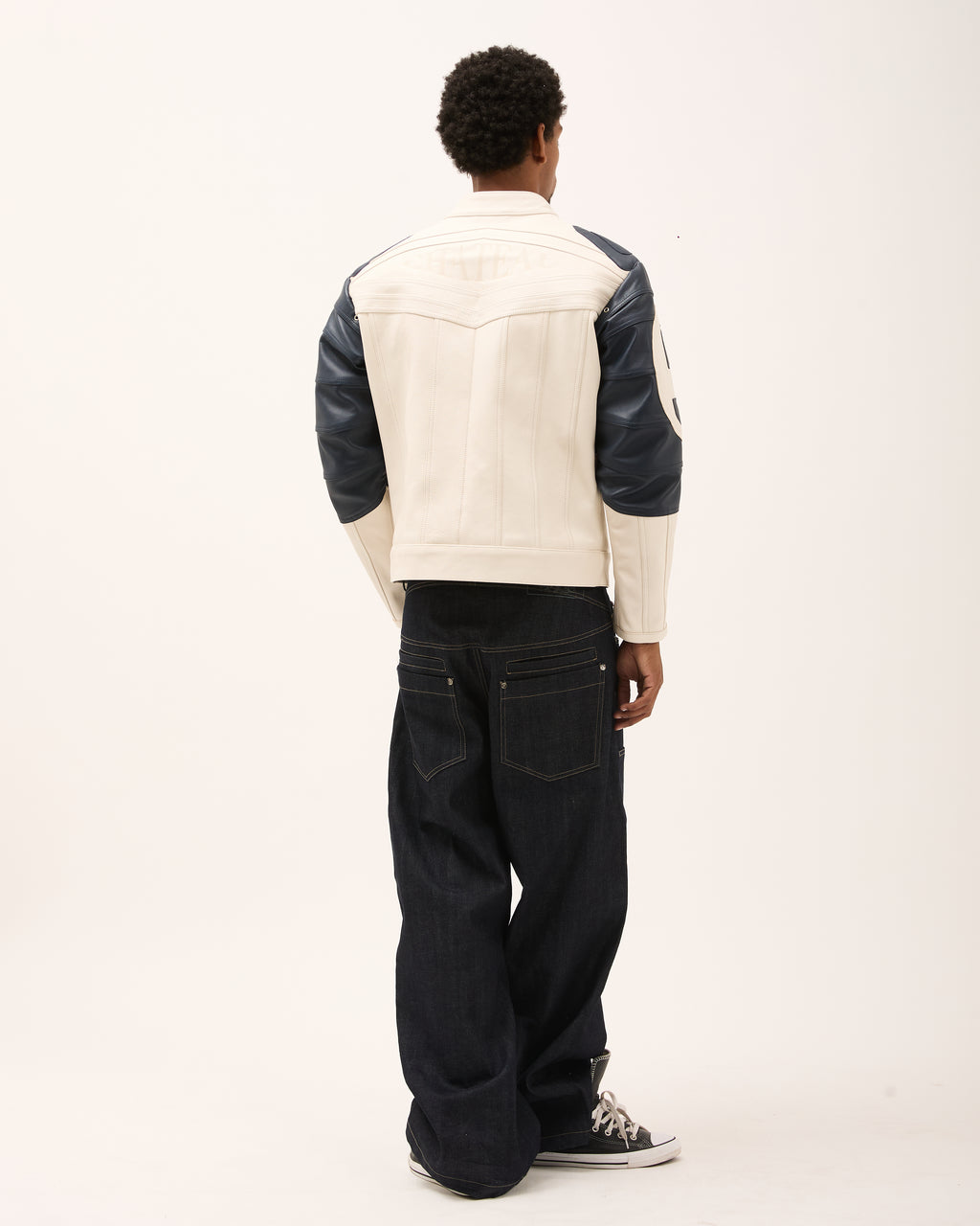 DESTINY LEATHER JACKET - White/Blue