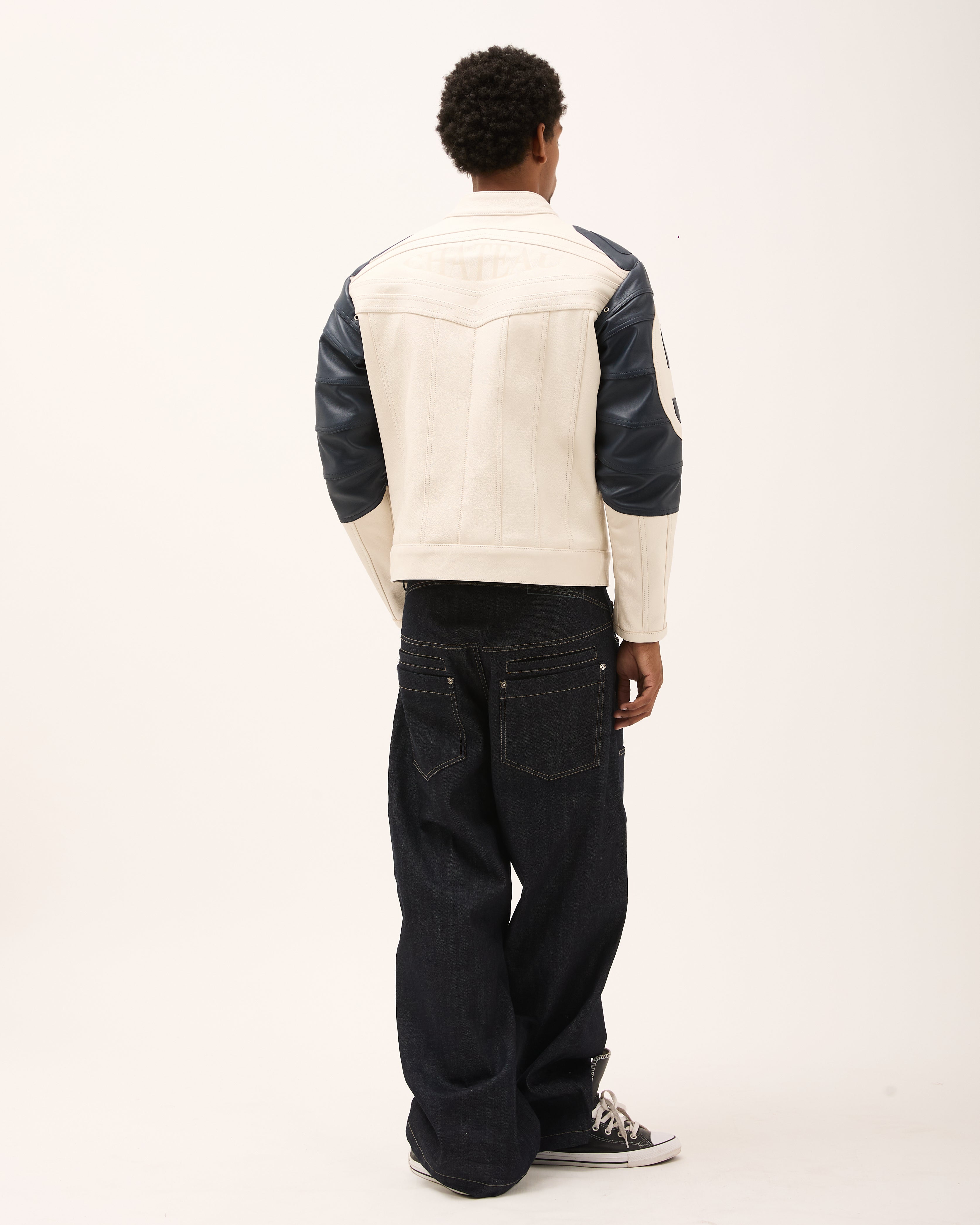 DESTINY LEATHER JACKET - White/Blue