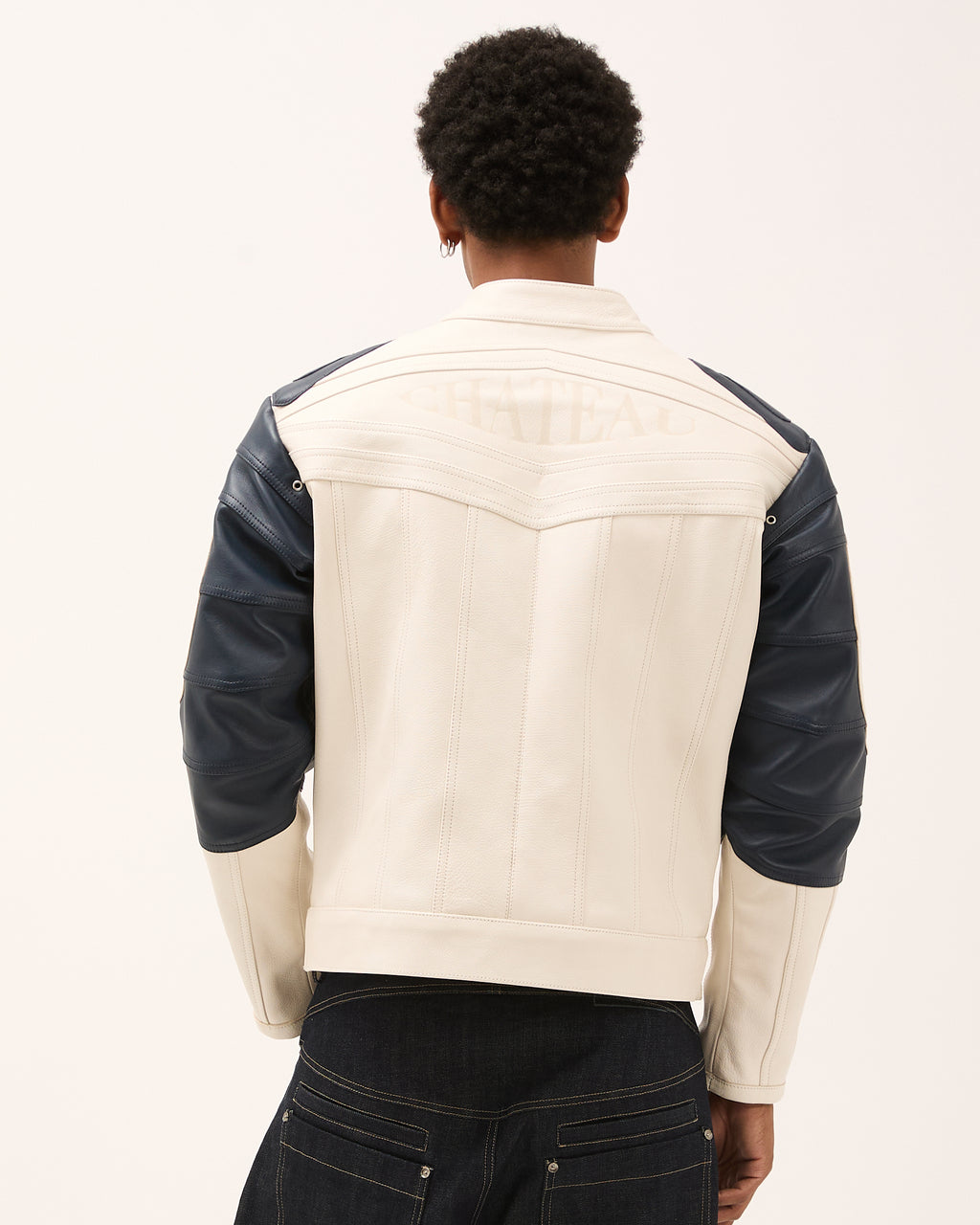 DESTINY LEATHER JACKET - White/Blue