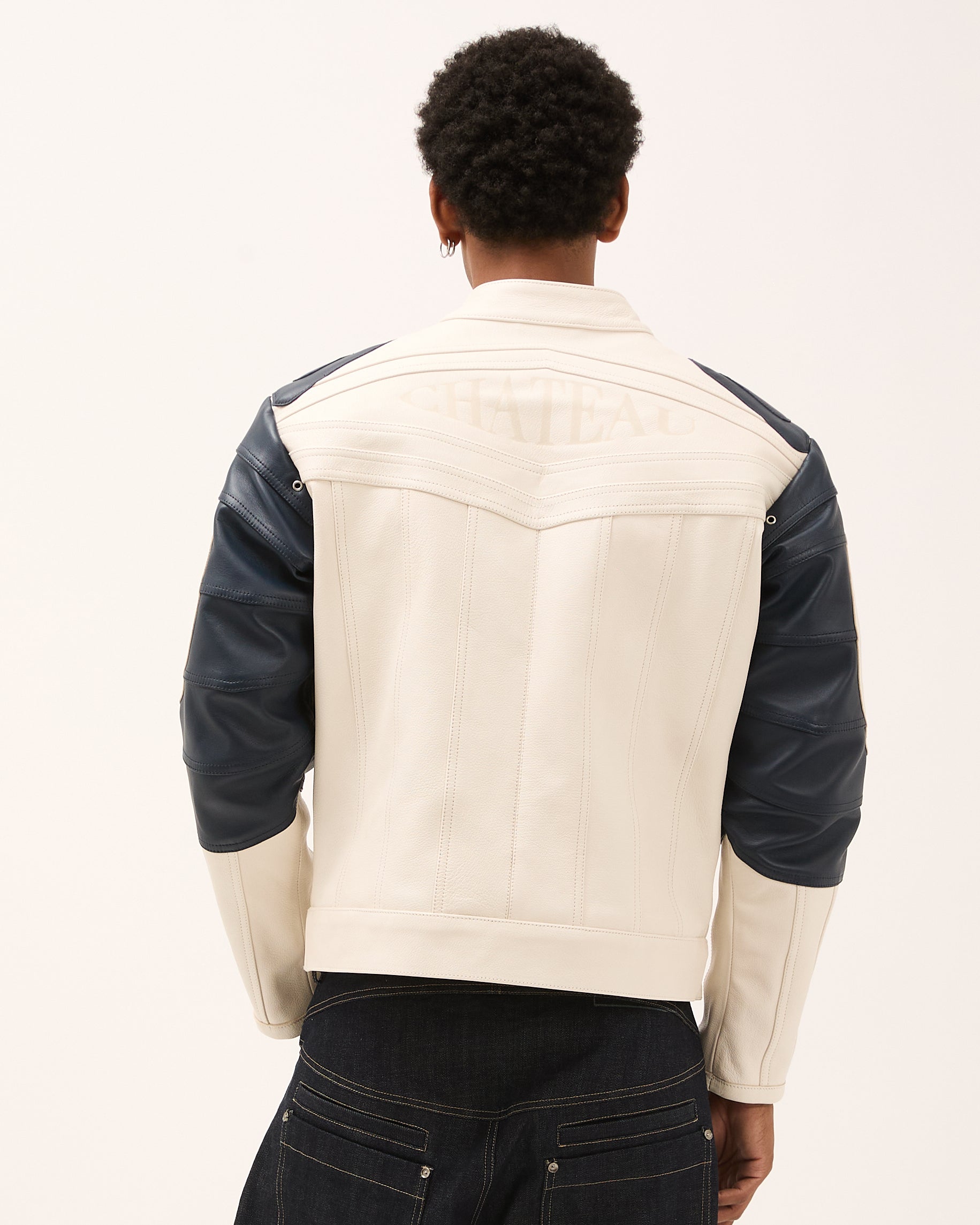 DESTINY LEATHER JACKET - White/Blue