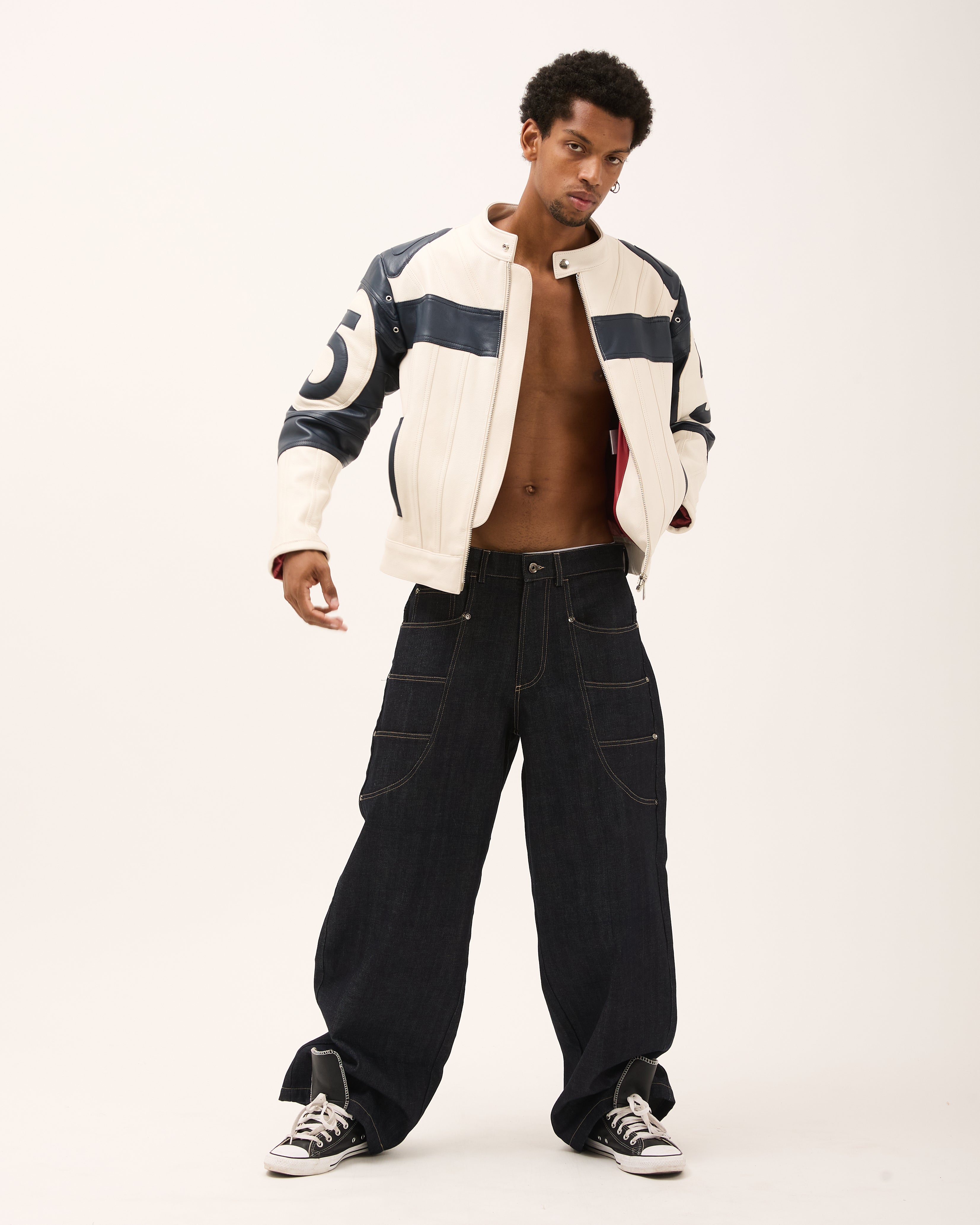 DESTINY LEATHER JACKET - White/Blue