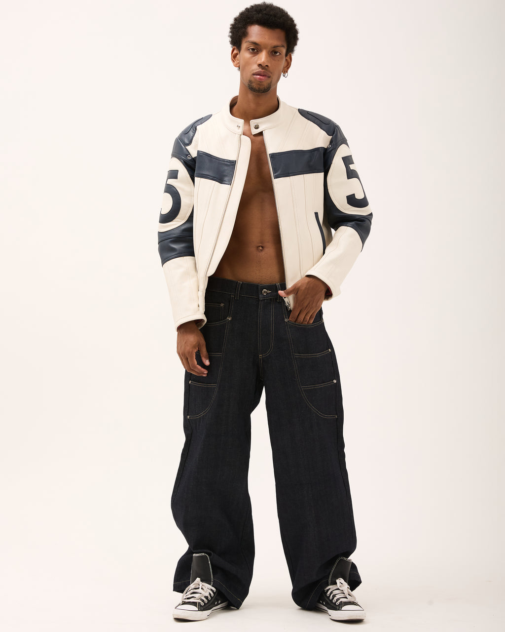 DESTINY LEATHER JACKET - White/Blue